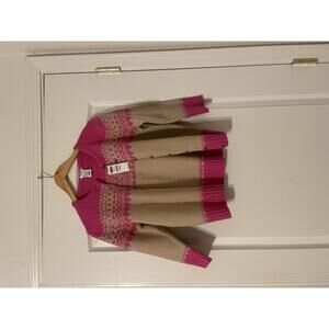 NWT Old Navy Pink and Cream Fair Isle  Wool Blend Button Up Cardigan Large